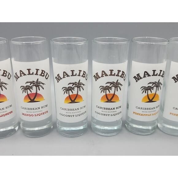 Malibu Rum 2oz Shot Glasses Lot of 10 Coconut Mango Pineapple Passion Fruit Etc. - Picture 3 of 10
